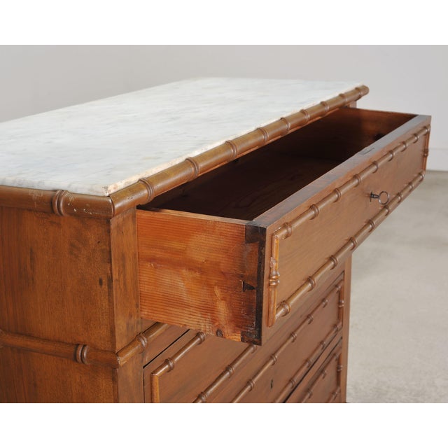 English Faux Bamboo Aesthetic Movement Marble Top Commode Dresser For Sale - Image 12 of 18