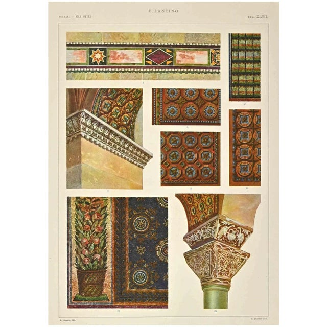 Byzantine Decorative Style is a print on ivory-colored paper realized by Andrea Alessio in the early 20th Century. Signed...