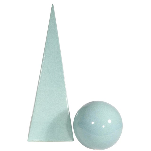 Post Modern Hollywood Regency interpretation of the iconic Art Deco period 1939 NYWF Trylon and Perisphere. These ceramic...