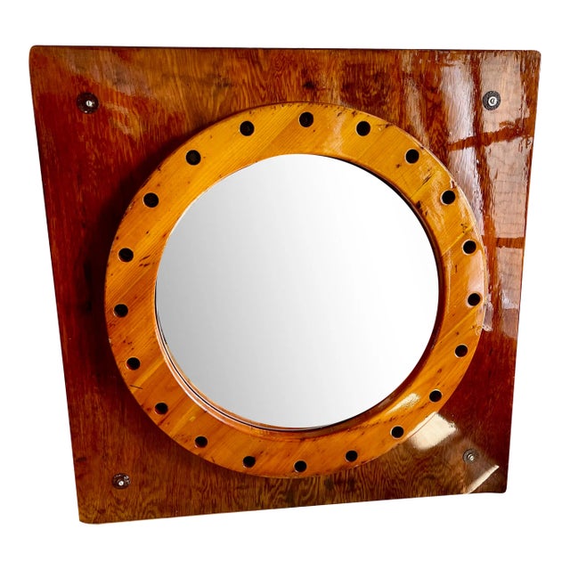 1970s Industrial Wooden Mirror For Sale