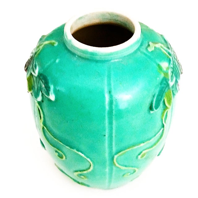 This is an antique majolica style ginger jar made by the ceramicist, Wang Bing Rong, in Southern China during the late...