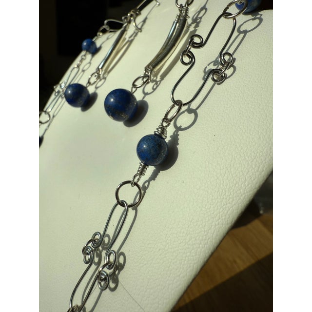 Sterling Silver Lapis Lazuli Necklace Earrings Set - 3 Pieces For Sale - Image 9 of 11