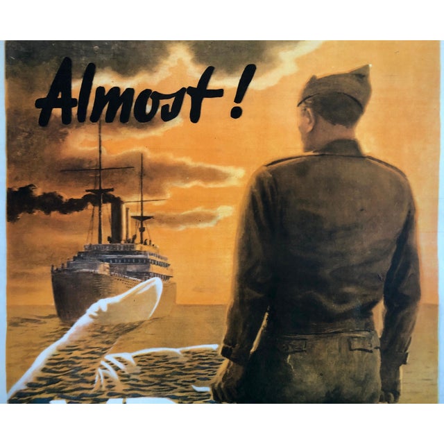 Realism Franz Oswald Schiffers, Original Vintage Color World War II Propaganda Poster "Almost" Offset Lithograph, 1946 For Sale - Image 3 of 5