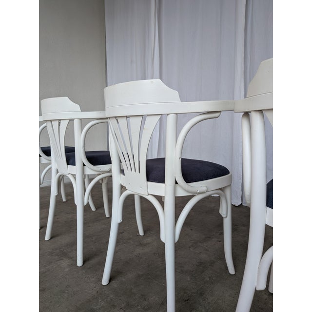 Vintage White Bentwood Dining Chairs with Blue Fabric Seats, 1970s, Set of 4 For Sale - Image 10 of 18