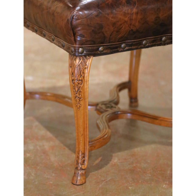 Late 19th Century 19th Century French Louis XV Walnut Desk Chair With Embossed Leather For Sale - Image 5 of 9
