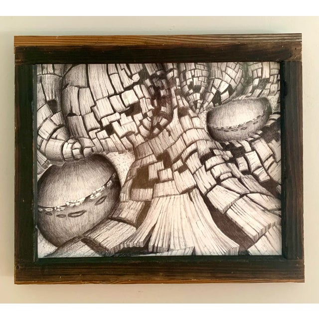 1970’s Abstract Pencil Drawing of Opus 40 in Saugerties, New York. Created over 37 years by pioneering artist and...