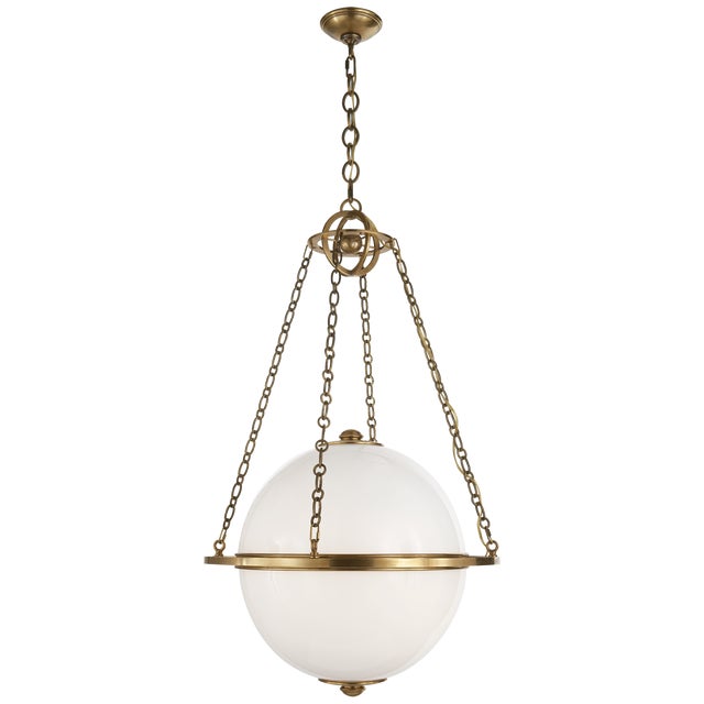 Chapman & Myers for Visual Comfort Signature Modern Globe Lantern in Antique-Burnished Brass with White Glass For Sale