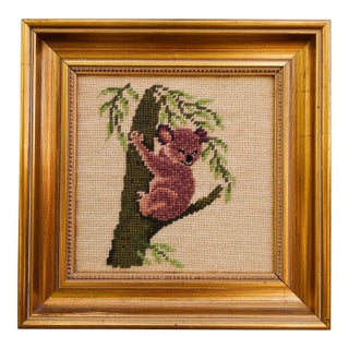 1970s Framed Koala Bear Needlepoint For Sale