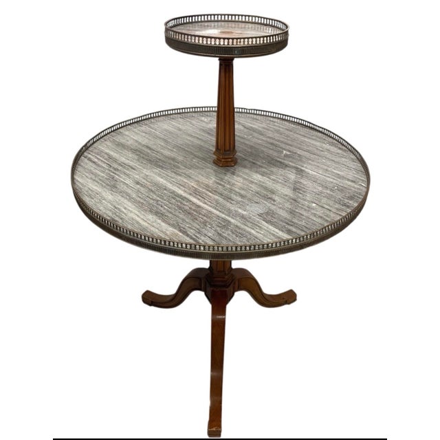 2000 - 2009 Vintage French Neoclassical Two-Tier Marble & Brass Pedestal Accent Table For Sale - Image 5 of 12