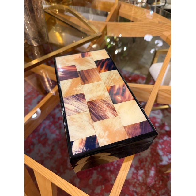 Vintage Italian Inlaid Horn and Wood Box With Hinged Lid For Sale - Image 4 of 7