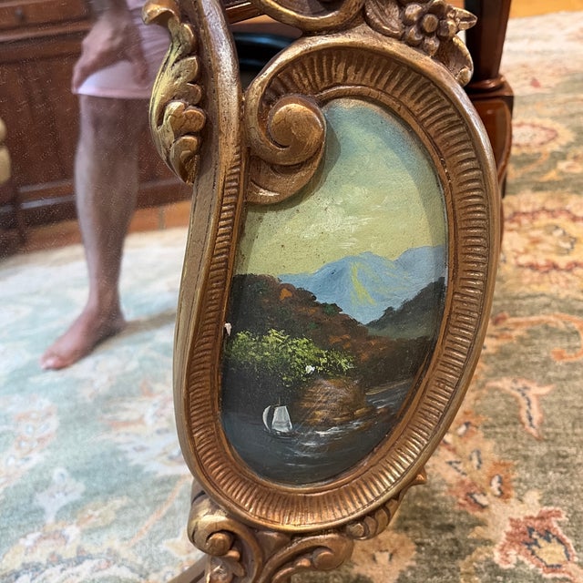 Traditional Gold Frame Mirror With Painted Scenes Details For Sale - Image 3 of 9