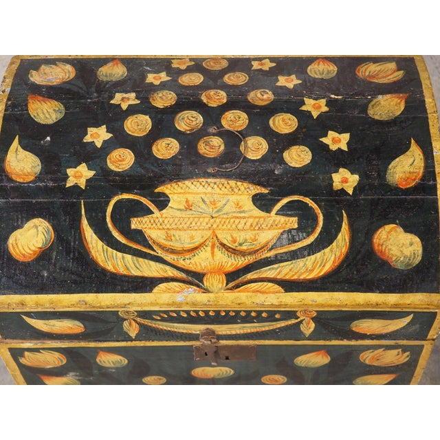 Wood 19th Century Hand Painted Polychrome Trunk With Floral Decor, Normandy France For Sale - Image 7 of 18