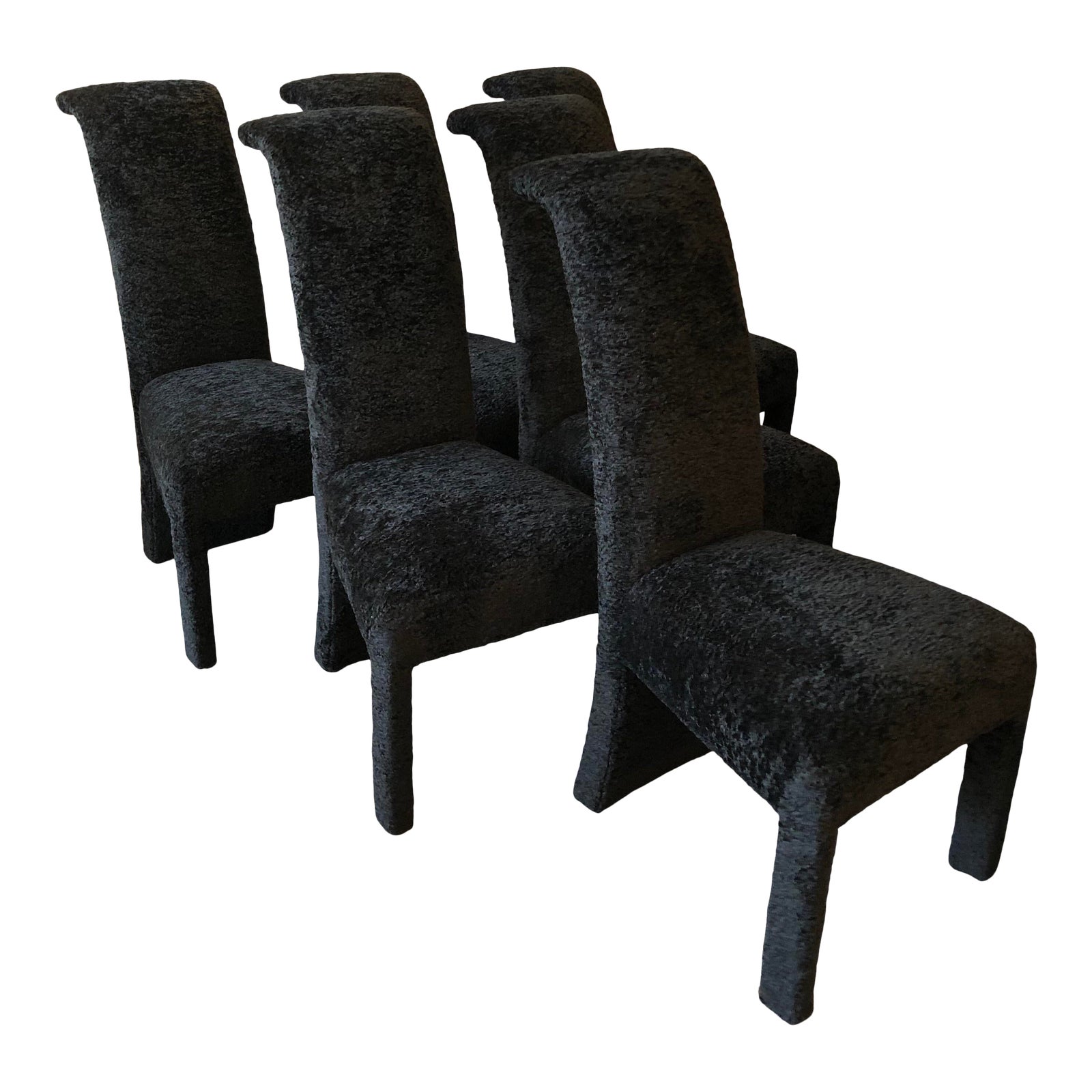 Postmodern Black Persian Lamb Boucle Dining Chairs - Set of 6 | Chairish