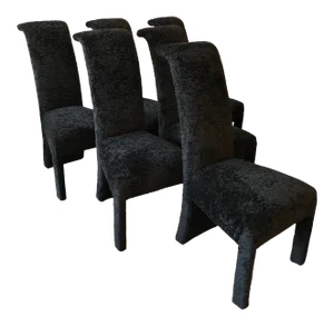 Vintage Postmodern Black Persian Lamb Boucle Dining Chairs - Set of 6