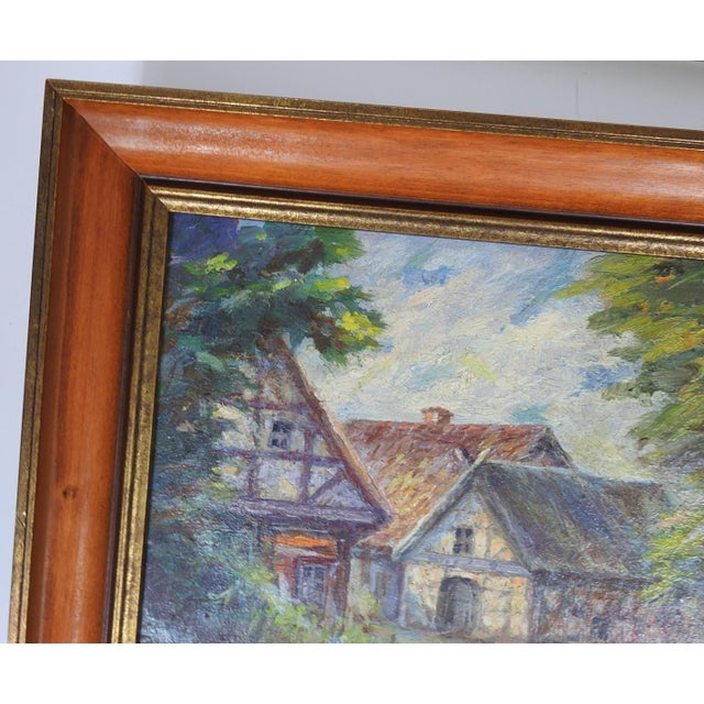 English Early 20th Century Impressionist Riverside Cottage Landscape Painting For Sale - Image 3 of 7