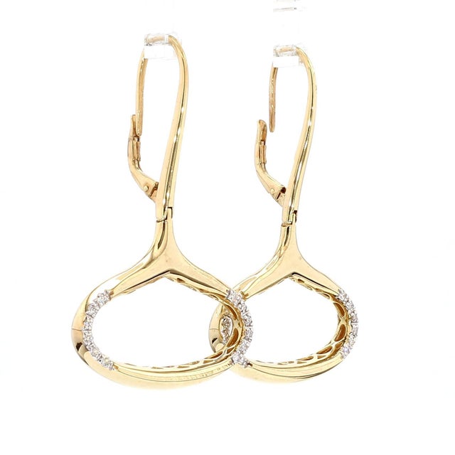 14k Gold Wide Open Oval Drop Diamond Wire Clip Earring - Made in Italy, Pair For Sale - Image 9 of 10