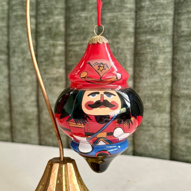 Vintage Pier 1 Li Bien Nutcracker Glass Christmas Ornament - Reverse Hand Painted Blown Glass Holiday Decor For Sale - Image 4 of 10