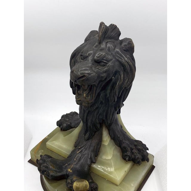 Black Glass Sphere Table Clock with Bronze and Marble Lion-Shaped Base, 1890s For Sale - Image 8 of 11