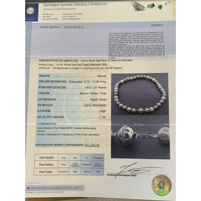 Diamond South Sea Pearl Necklace 14k Gold Certified For Sale - Image 10 of 10