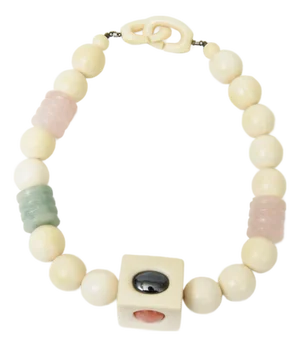 Vintage 1960's Jade, Coral, Pink Quartz, Amethyst, Malachite, Jade, and Hematite Collar Necklace.
