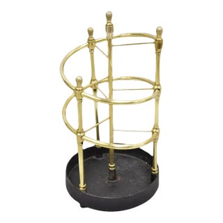 Late 20th Century Sarreid Ltd Victorian Style Polished Brass & Cast Iron Spiral Umbrella Stand For Sale