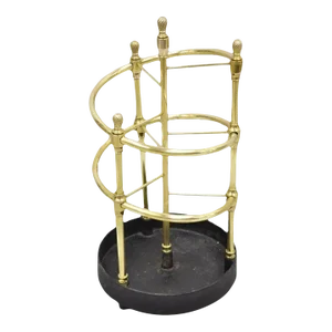 Late 20th Century Sarreid Ltd Victorian Style Polished Brass & Cast Iron Spiral Umbrella Stand