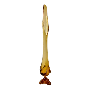 1960s Large 32" Mid-Century Modern Viking Swung Glass Vase Amber Draped 3 Footed
