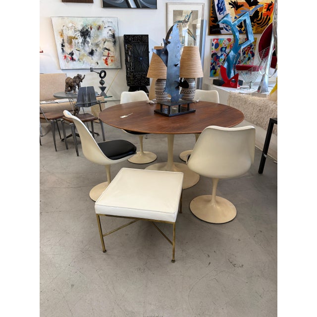 Gold 1950s Paul McCobb for Calvin X Base Brass Stools w/ Original Upholstery For Sale - Image 8 of 16