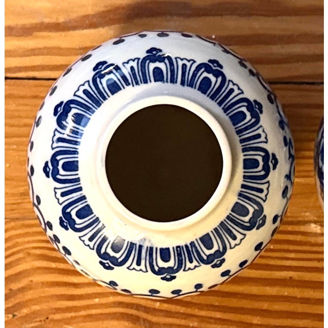 Blue Mid 20th Century Small Blue and White Chinoiserie Porcelain Jars - A Pair For Sale - Image 8 of 11