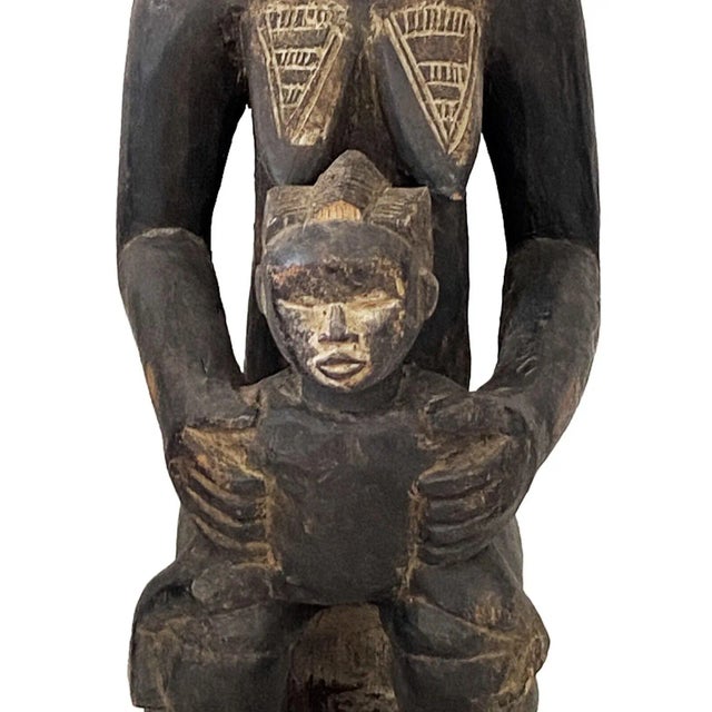 Wood Vintage Baule Maternity Figure Sculpture Cote d'Ivoire Africa 18.5" H For Sale - Image 7 of 8