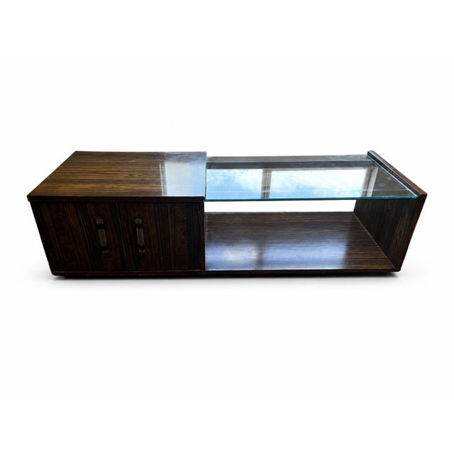 Vintage Art Deco Revival Figured-Wood and Glass Storage Coffee Table For Sale - Image 10 of 12