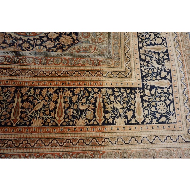 Classic Fine Ivory Traditional Floral Medallion Design Antique Persian Mohtasham Kashan Rug For Sale - Image 10 of 12