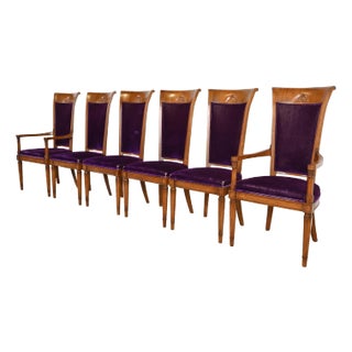 John Stuart French Regency Louis XVI Cherry Wood High Back Dining Chairs, Set of Six For Sale