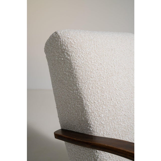 1950-1959 Czech Republic Warm Ivory Boucle Pair Of Bentwood-Arm Lounge Chairs For Sale - Image 10 of 11