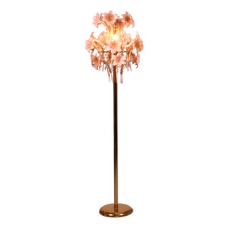 Murano Pink Lilly Floorlamp Murano Glass and Gilt Brass by Franco Luce, 1970 For Sale