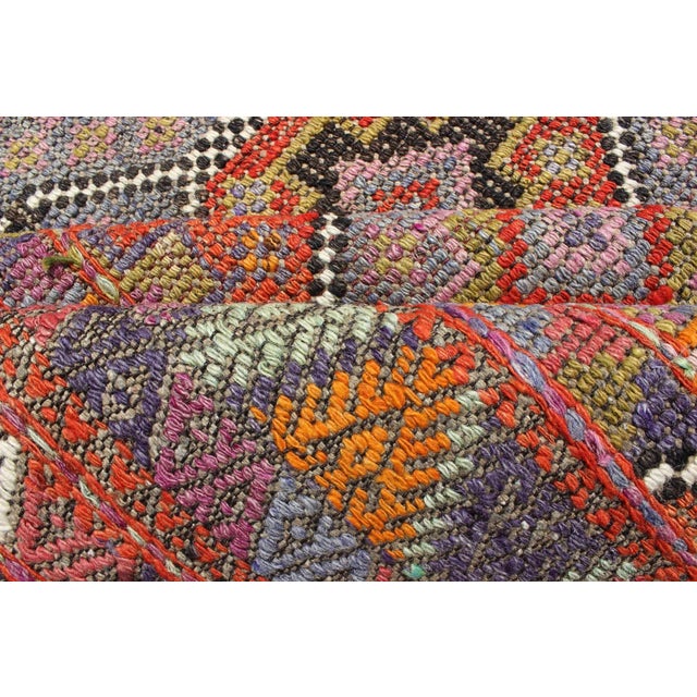 Colorful Vintage Turkish Flat-Weave Tribal Modern Kilim With Embroideries For Sale - Image 11 of 12