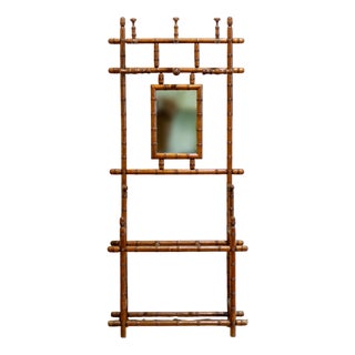 Coat Rack with Mirror and Umbrella Stand in Faux Bamboo, 1950s For Sale