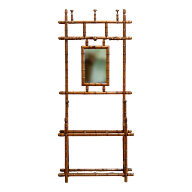 Coat Rack with Mirror and Umbrella Stand in Faux Bamboo, 1950s For Sale