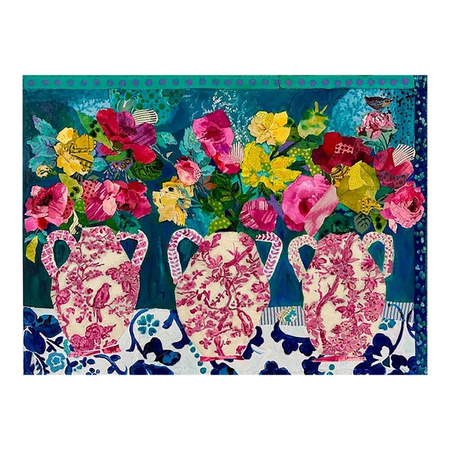 Coming Up Roses| Whimsical Chinoiserie Floral Painting| Carolyn Shultz| Original Art For Sale