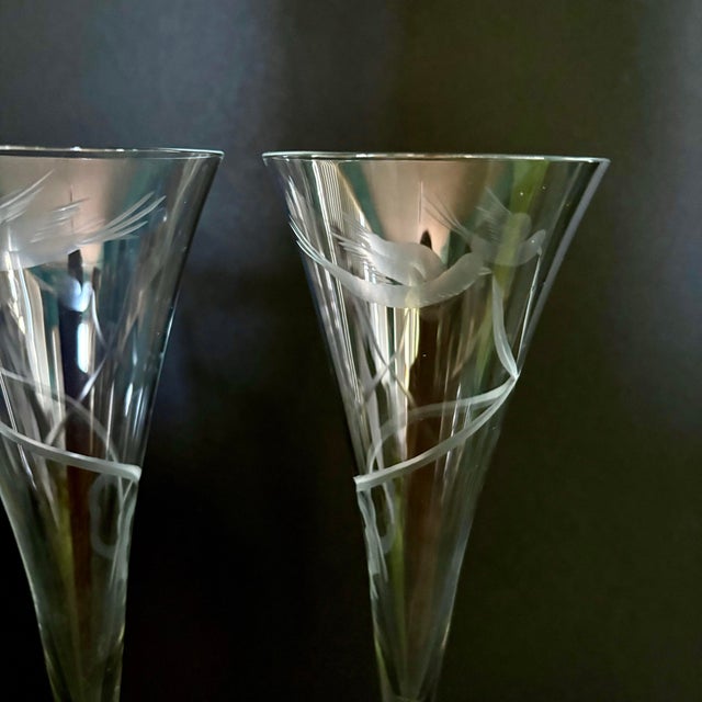 Vintage Romanian Fluted Champagne Glasses – Set of 2 Tall 11 7/8” Elegant Glassware For Sale - Image 4 of 7