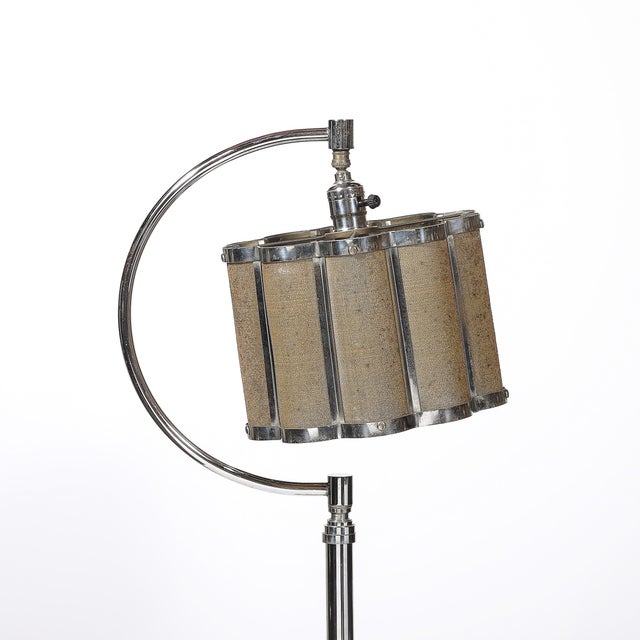 Art Deco Machine Age Polished Chrome Floor Lamp W/ Scalloped Metal Mesh Shade For Sale - Image 4 of 13
