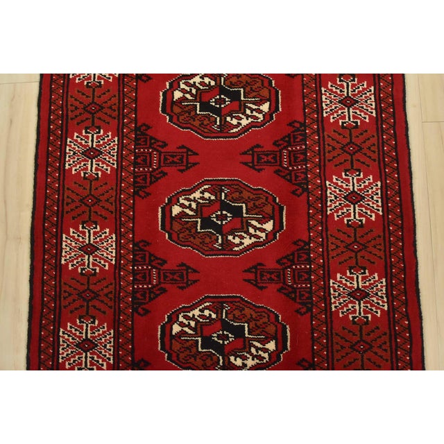 2000 - 2009 Turkmen Runner 2’6” X 9’10” Red Wool Vintage Tribal Hand-Knotted Rug For Sale - Image 5 of 11