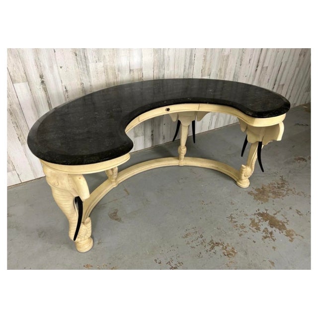 1990s Carved Wood Elephants With Tessellated Stone Top Desk For Sale - Image 17 of 17