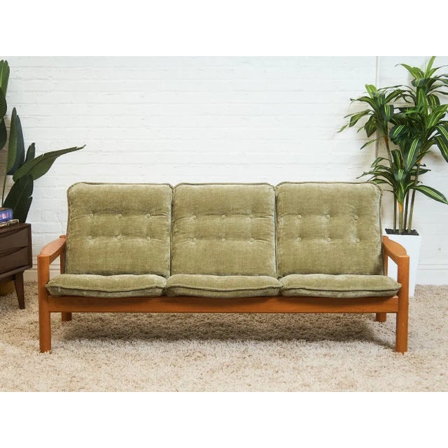 Mid-Century Modern Mid 20th Century Styled After Danish Domino Mobler Teak Sofa, Newly Upholstered For Sale - Image 3 of 12