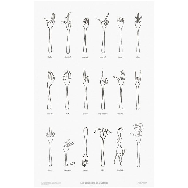 Bruno Munari Le Forchette Poster Dimensions: 19,6 x 27,5 in / 50 x 70 cm Sold unframed “This is a game of forks, a kind of...