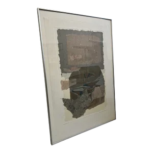 1970s Abstract Mixed-Media Print, Framed
