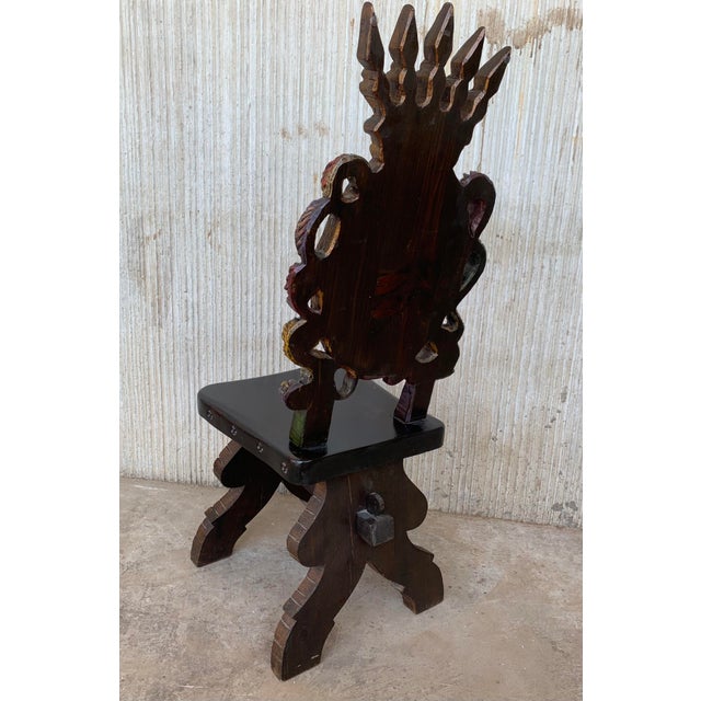 Spanish 20th Century Spanish Polychromed Sgabello Carved Side Chairs - a Pair For Sale - Image 3 of 13