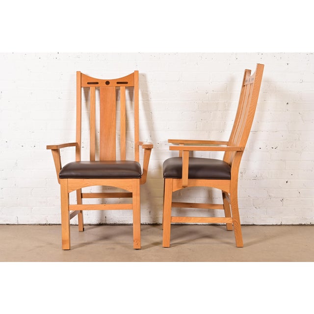 Stickley Style Mission Oak Arts & Crafts High Back Dining Chairs, Set of Six For Sale - Image 9 of 12