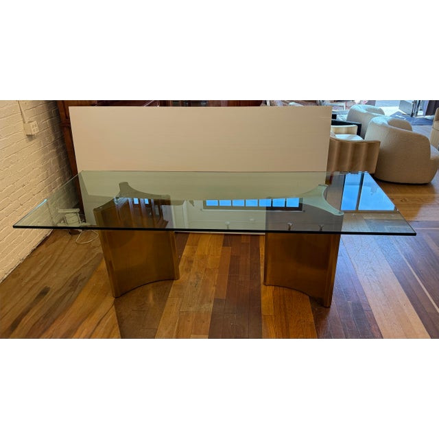 Brass Attributed Mastercraft Trilobi Brass Double Pedestal Glass Dining Table, 1970s For Sale - Image 8 of 12