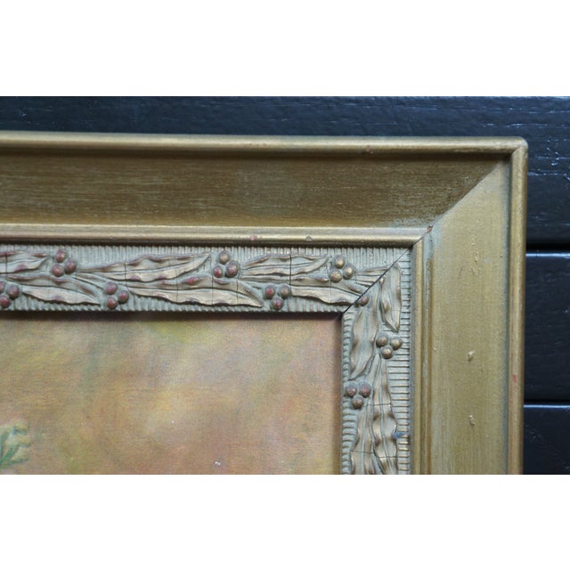 Mid 20th Century Vintage Floral Still Life Peonies Flower Vase Centerpiece Lithograph Print, Framed For Sale - Image 10 of 11